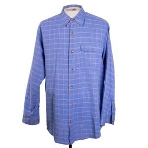 Orvis Mens L Blue Check Linen Cotton‎ Blend Button Front LS Shirt